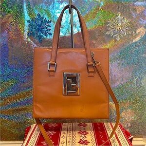 Fendi Mauve brown Leather Shoulder Bag with authentic Fendi removable strap